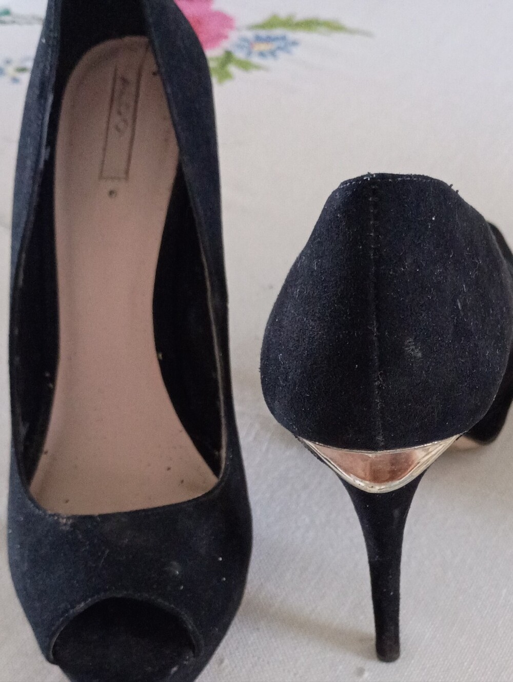 Black Suede Peep-Toe High Heels